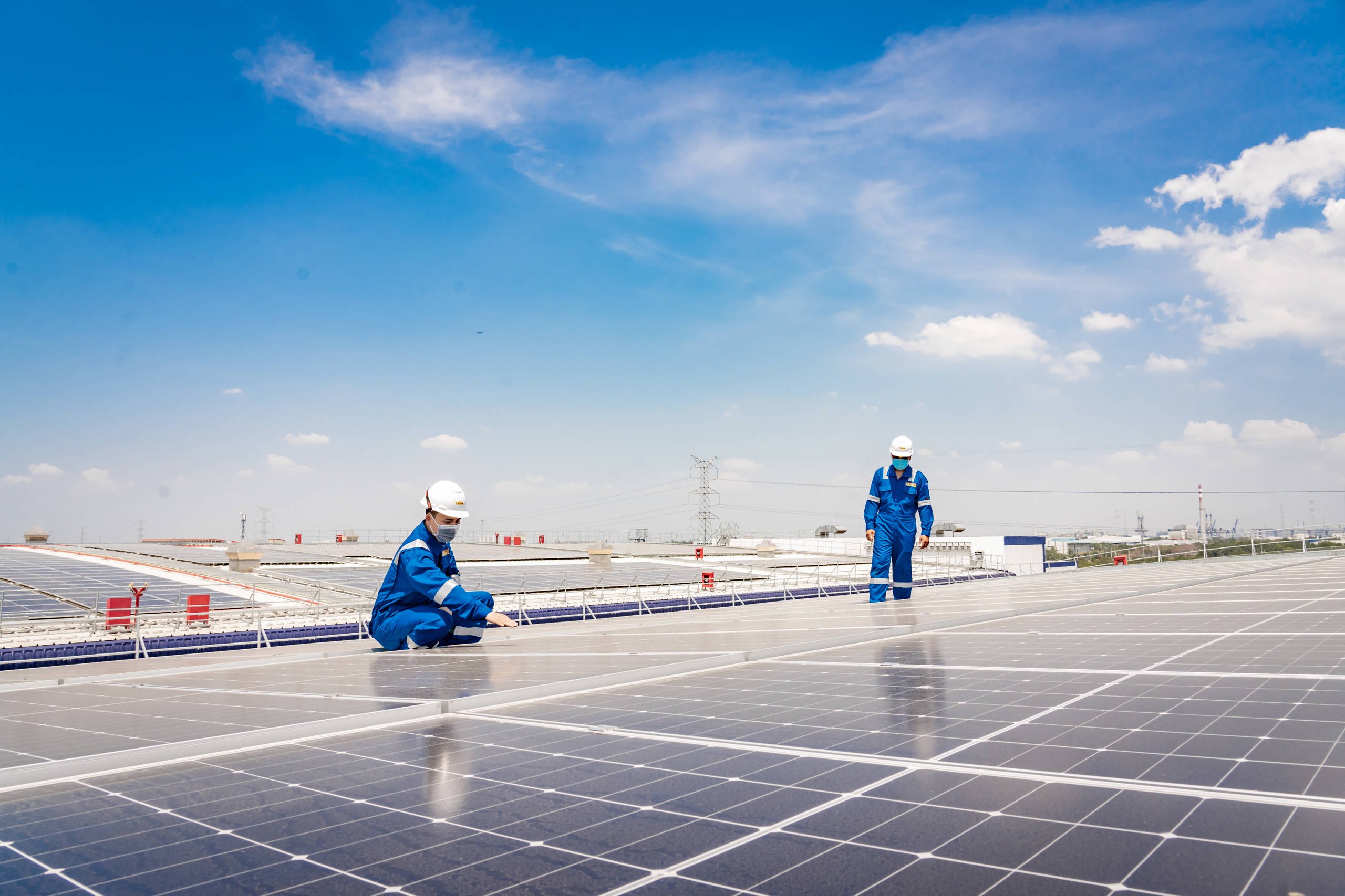 Solar power installation on the factory rooftop in Vietnam